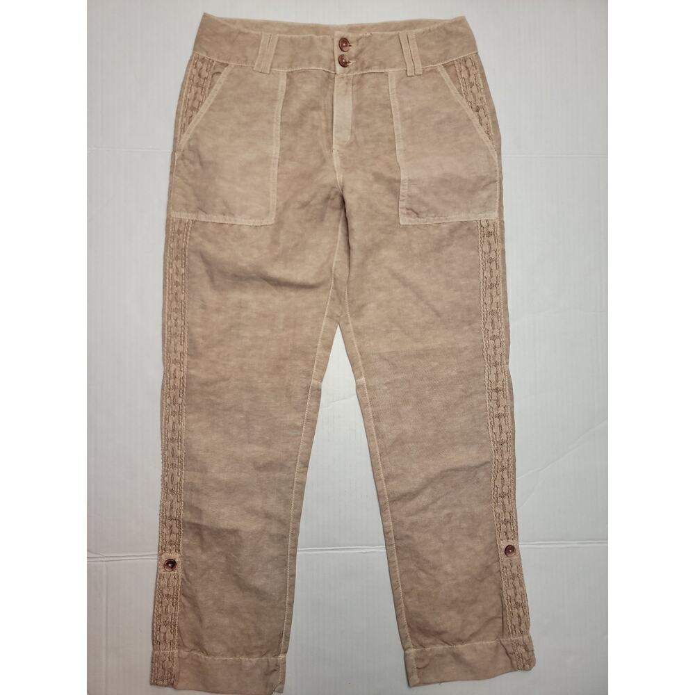 Sundance Pants Womens 6 Organia Lace Panel Linen Blend Relaxed Straight Bohemian - Picture 2 of 8